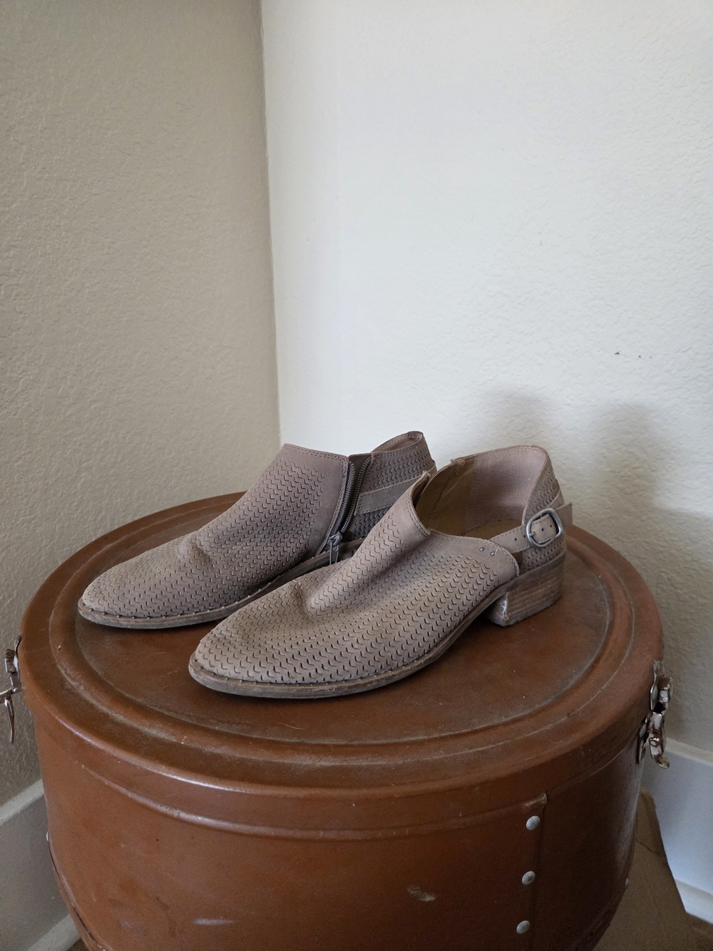 Lucky Brand Taupe Perforated Leather Slingback Flats